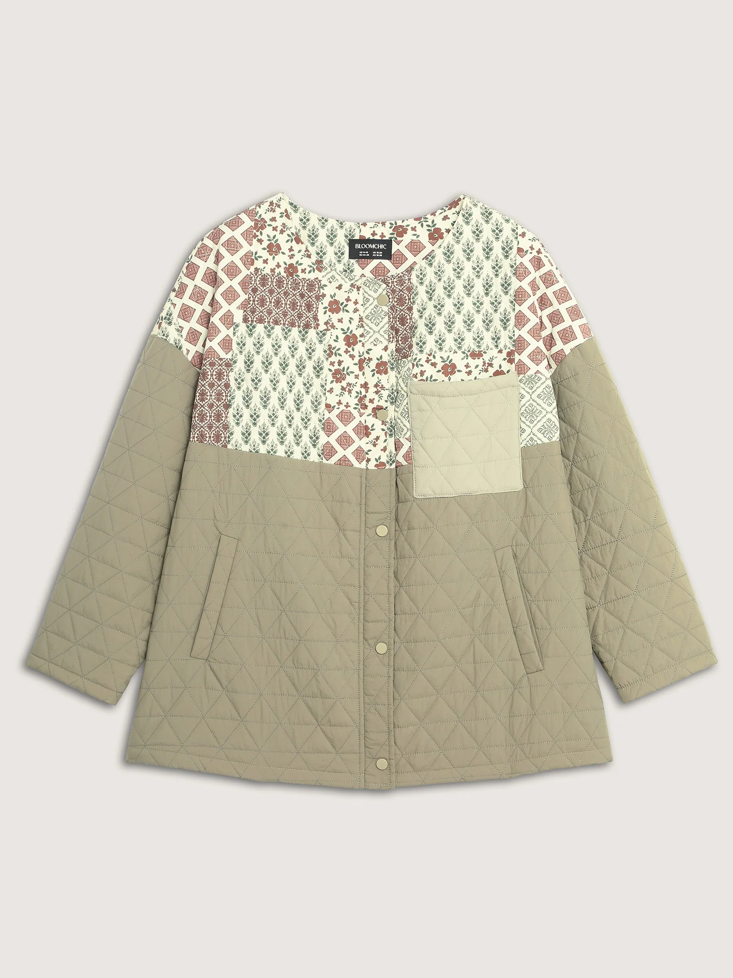 Floral Collage Print Pockets Quilted Jacket - Image 8