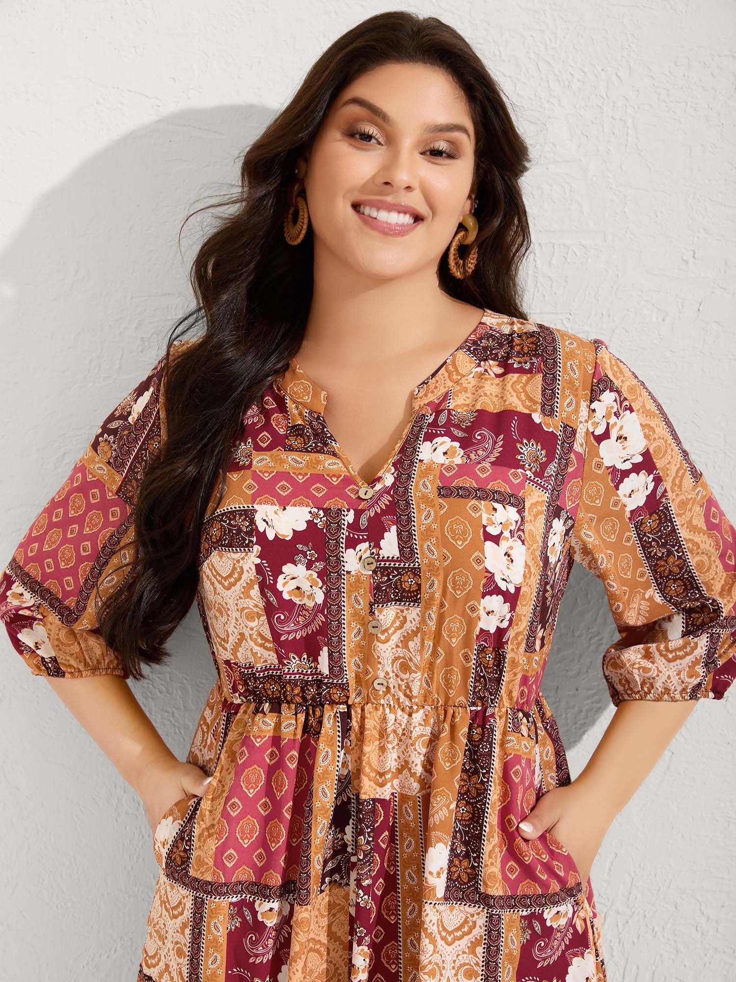 Floral Collage Split Side Pockets Maxi Dress - Image 2