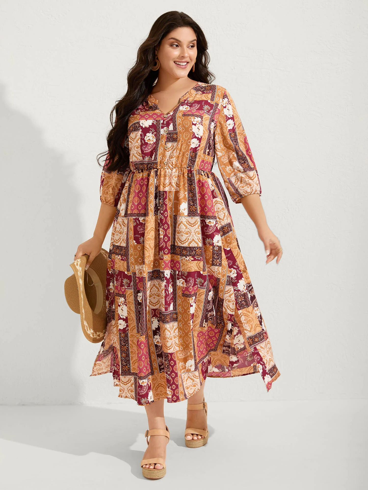 Floral Collage Split Side Pockets Maxi Dress - Image 3