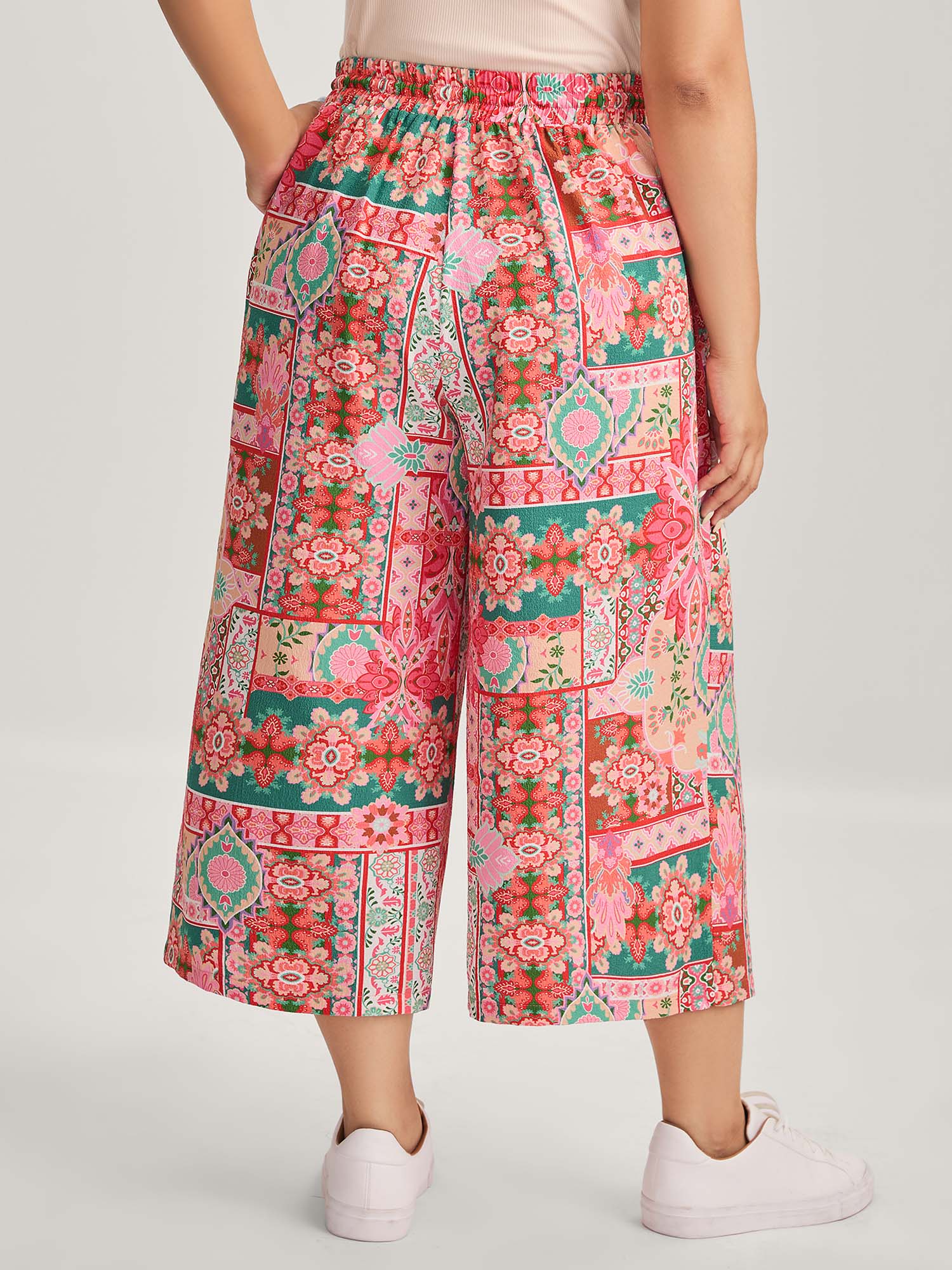 Floral Collage Stretchy Waist Wide-Leg Pants - Image 4