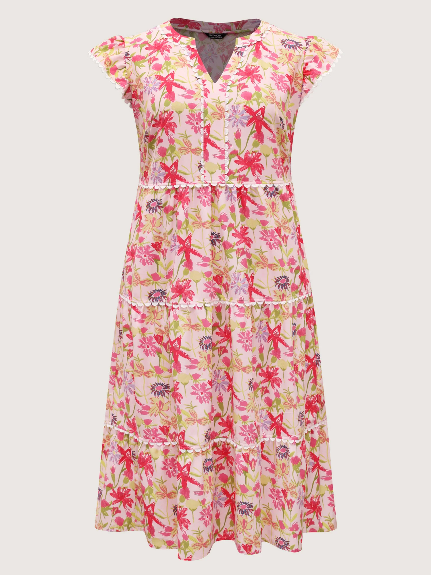 Floral Color Block Lace Trim Midi Dress - Image 7