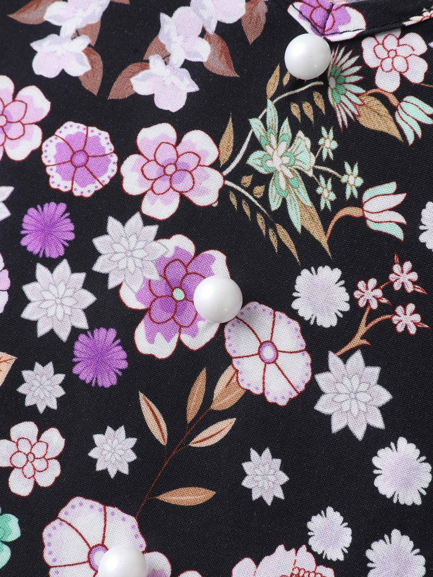 Floral Color Contrast Elastic Cuff Midi Dress - Image 5