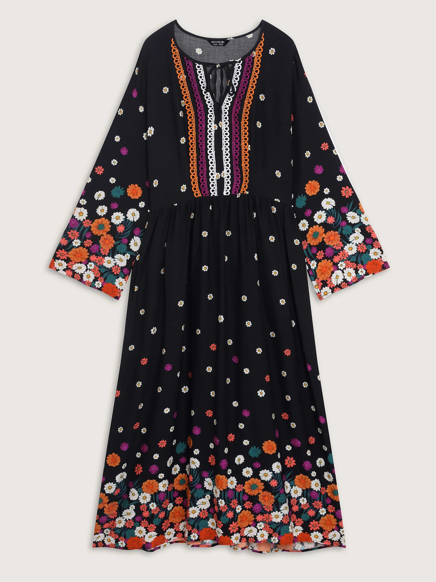 Floral Color Contrast Flared Sleeve Maxi Dress - Image 7