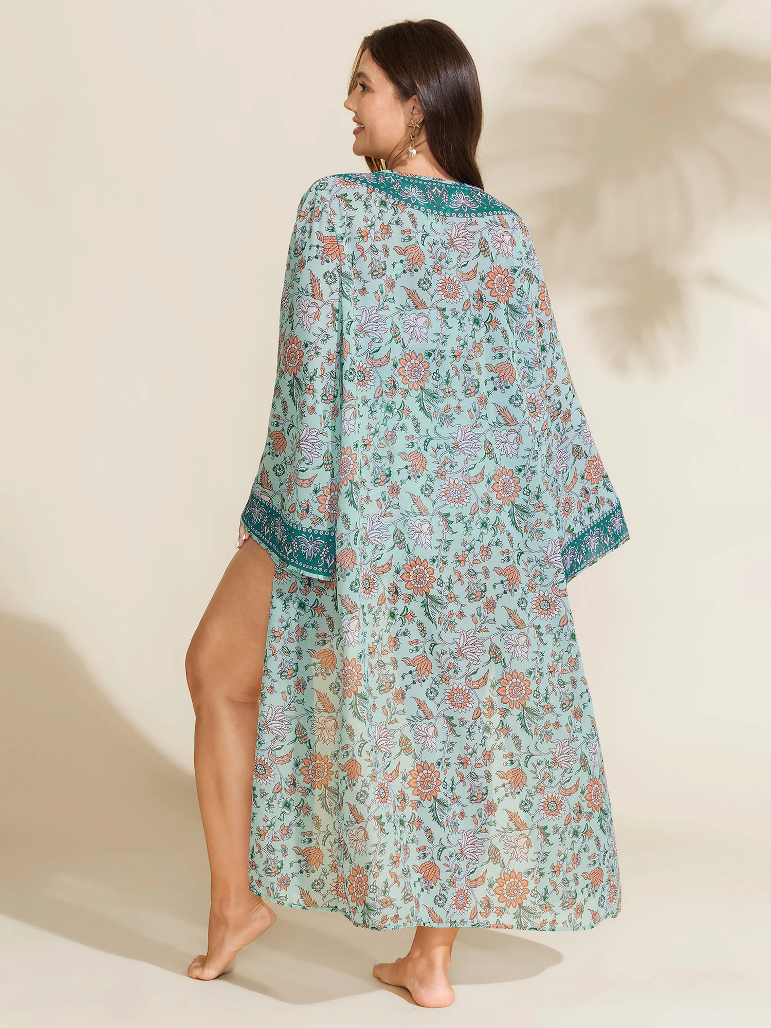 Floral Color Contrast Front-Tie Swim Cover-Up - Image 5