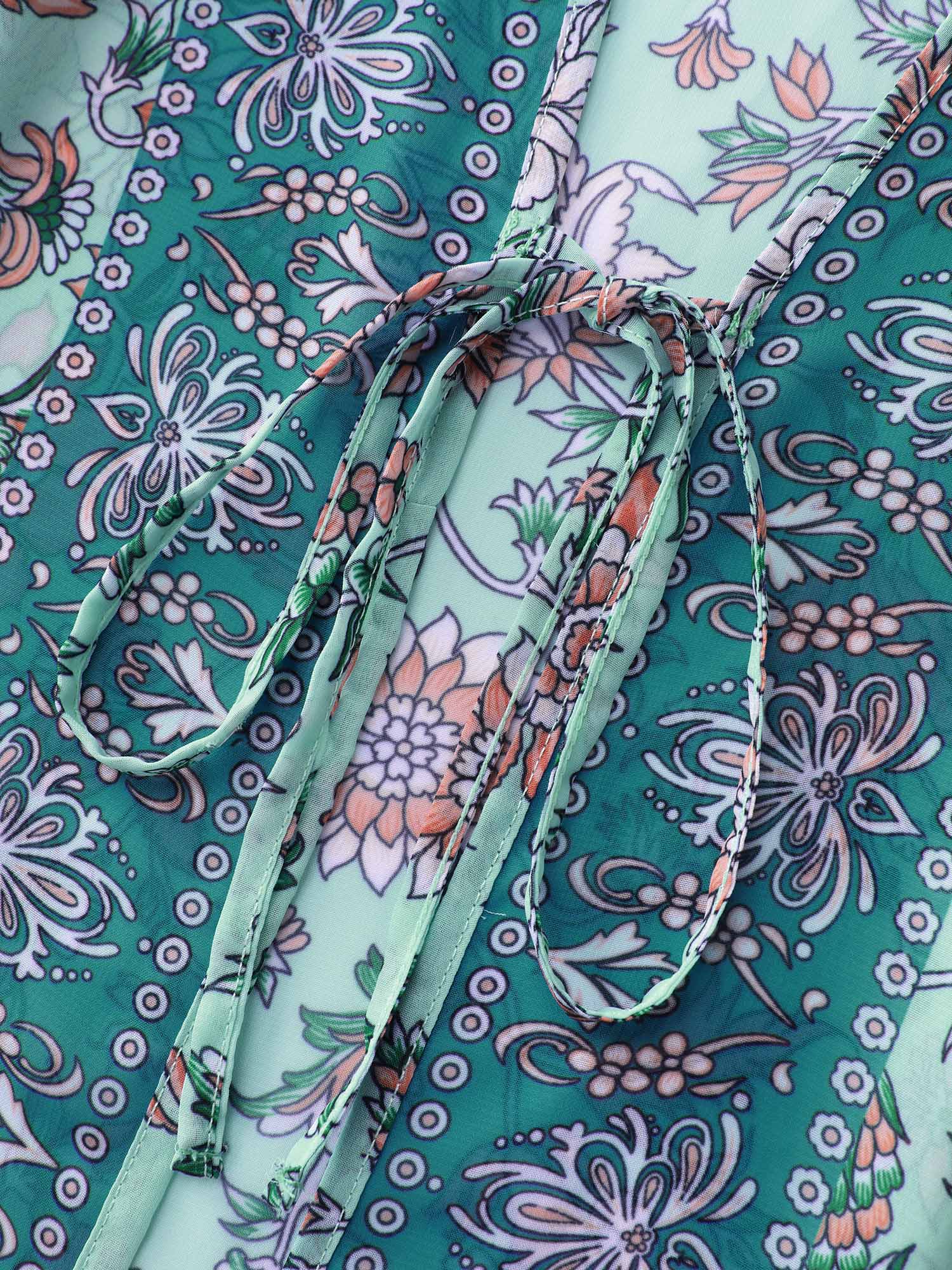 Floral Color Contrast Front-Tie Swim Cover-Up - Image 6