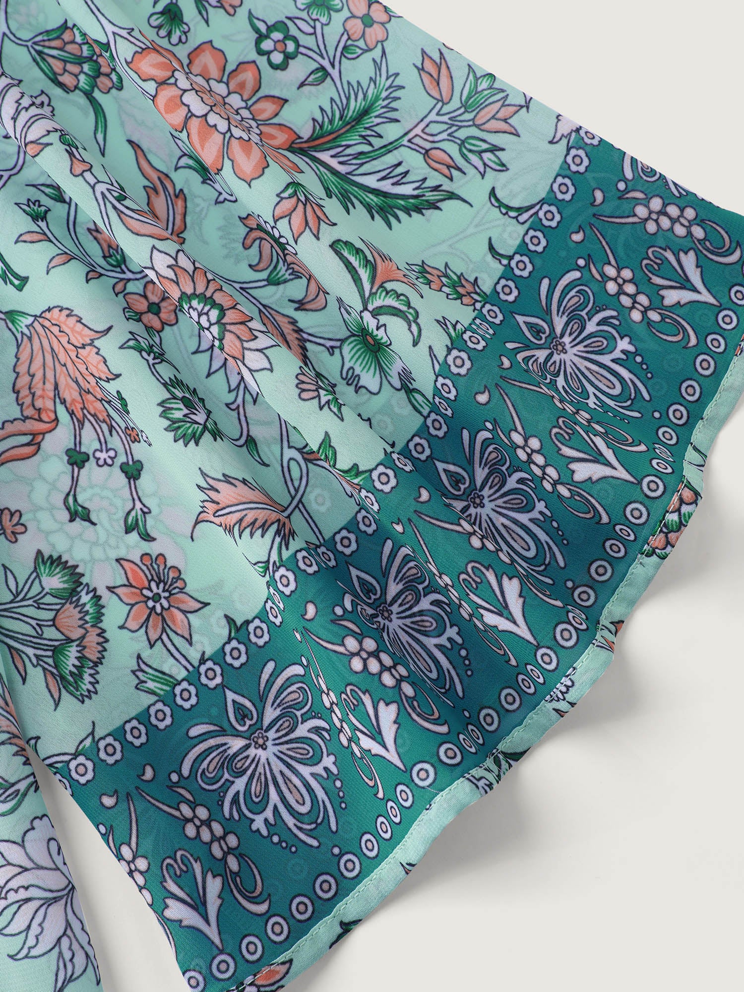 Floral Color Contrast Front-Tie Swim Cover-Up - Image 7