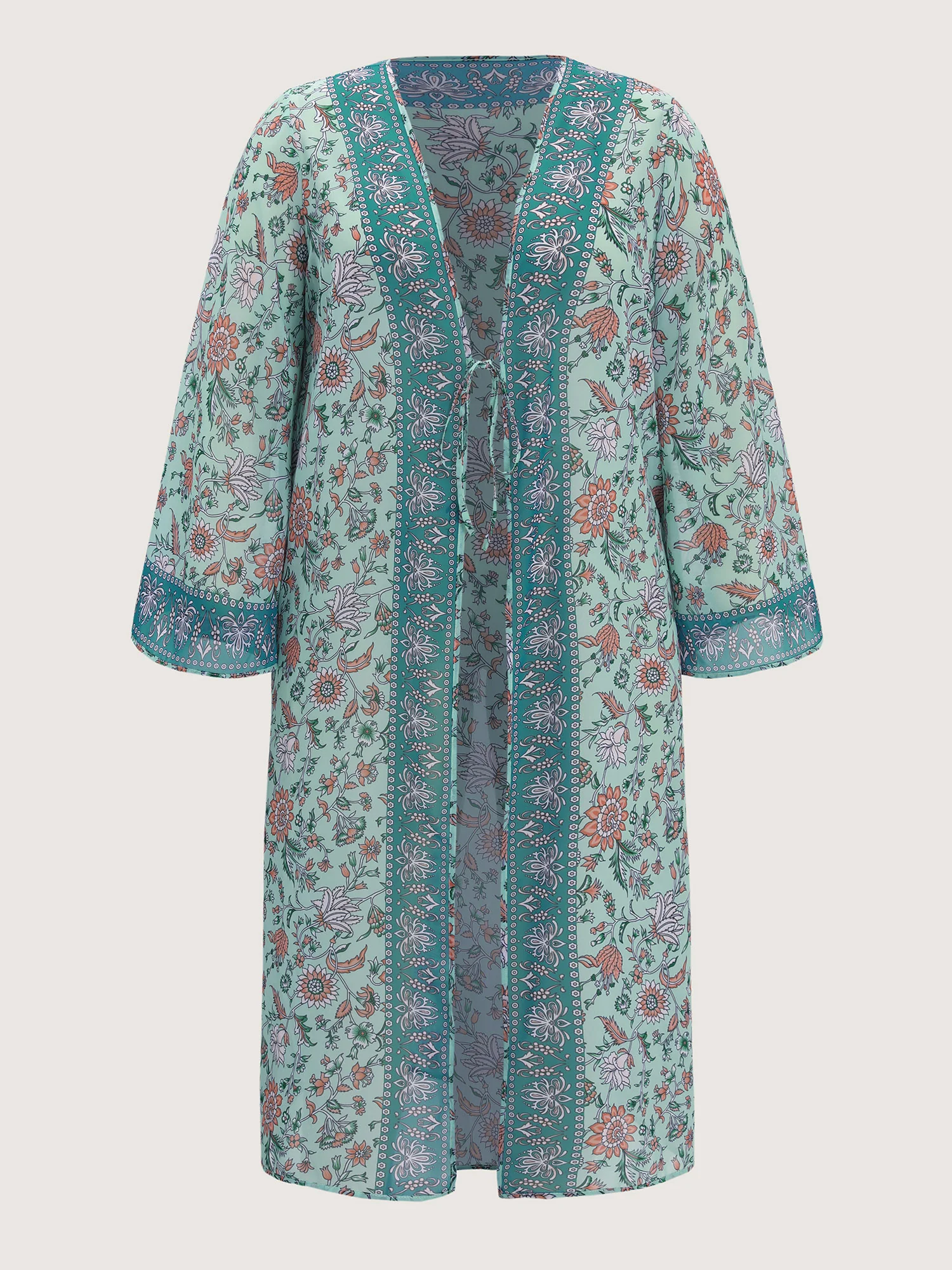 Floral Color Contrast Front-Tie Swim Cover-Up - Image 8