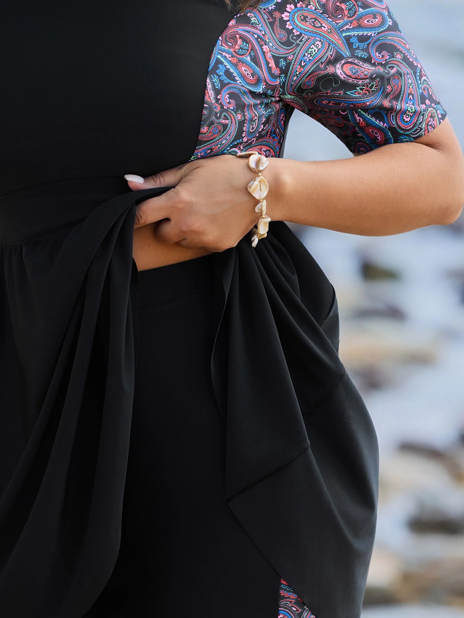 Floral Color Contrast Pockets Swim Dress - Image 4