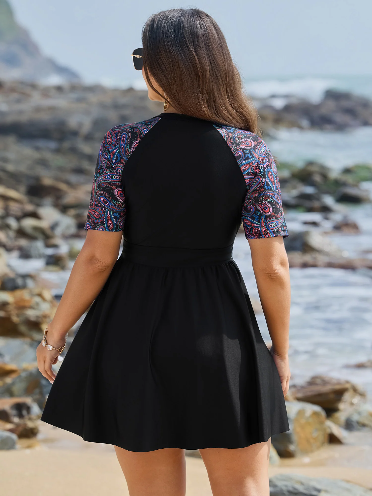 Floral Color Contrast Pockets Swim Dress - Image 6