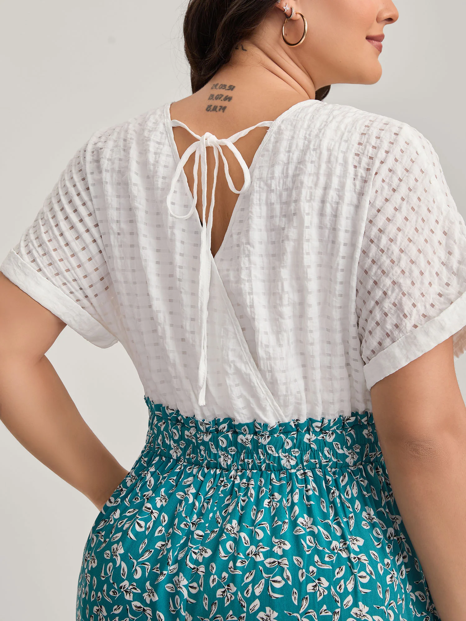 Floral Color Contrast Shirred Jumpsuit - Image 2