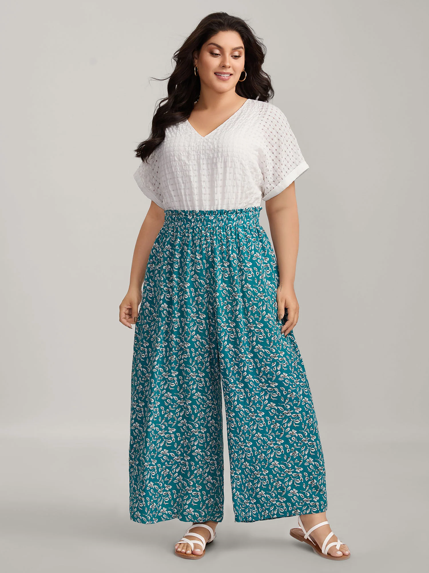 Floral Color Contrast Shirred Jumpsuit - Image 3