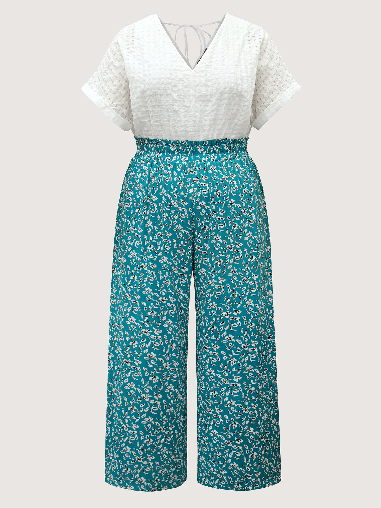 Floral Color Contrast Shirred Jumpsuit - Image 7