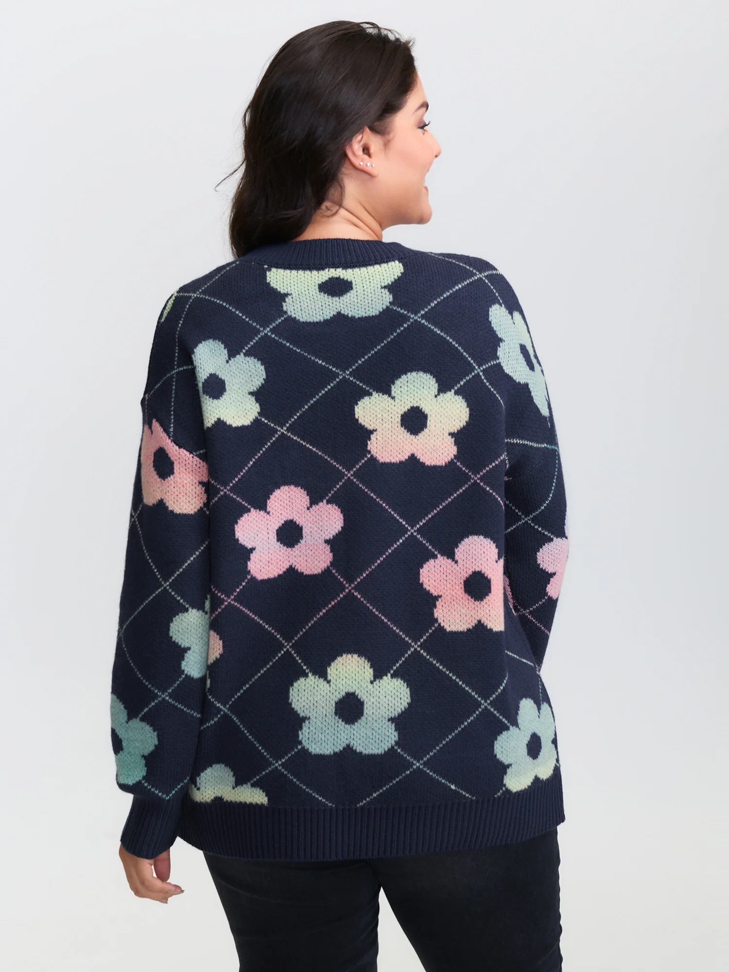 Floral Color Gradient Round Neck Pullover - Image 4