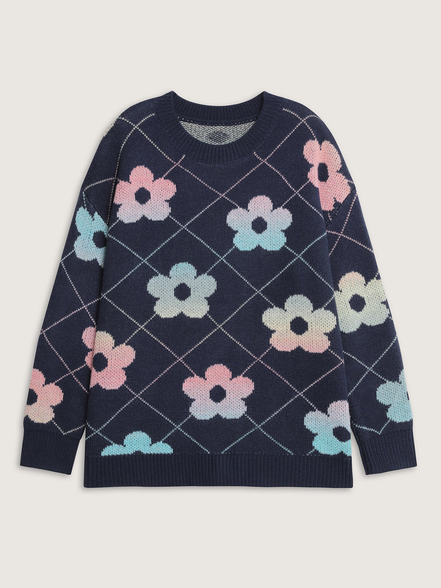 Floral Color Gradient Round Neck Pullover - Image 5