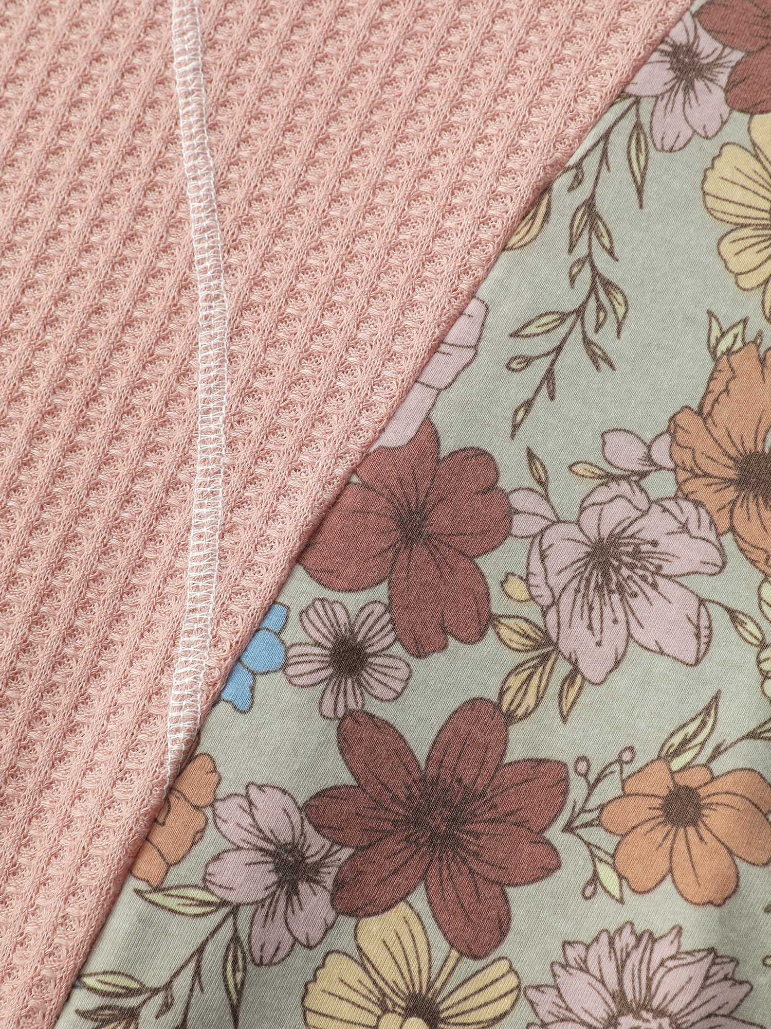 Floral Colorblock Waffle Round Neck Sweatshirt - Image 6