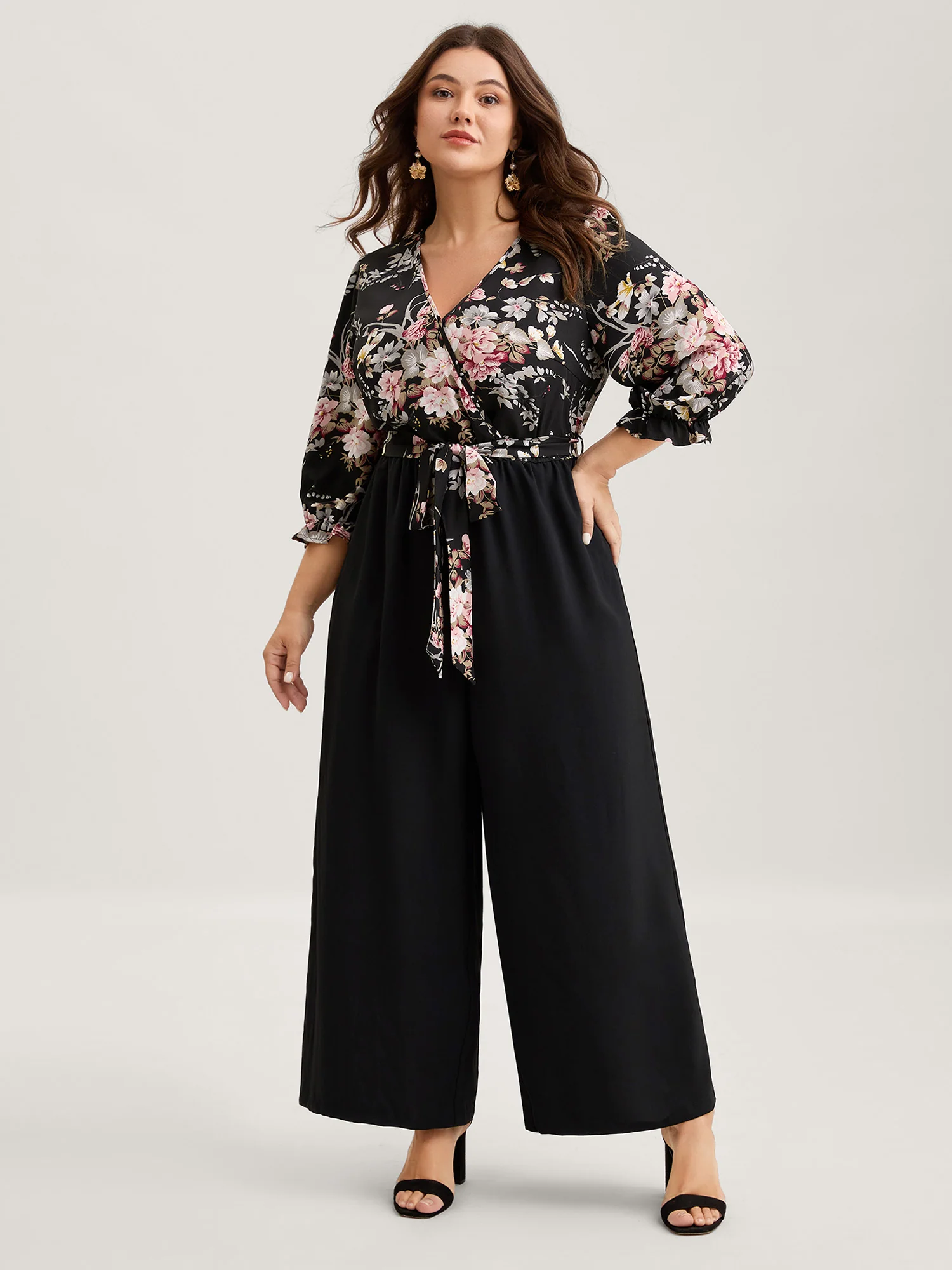 Floral Contrast Belted Wide-Leg Jumpsuit - Image 3