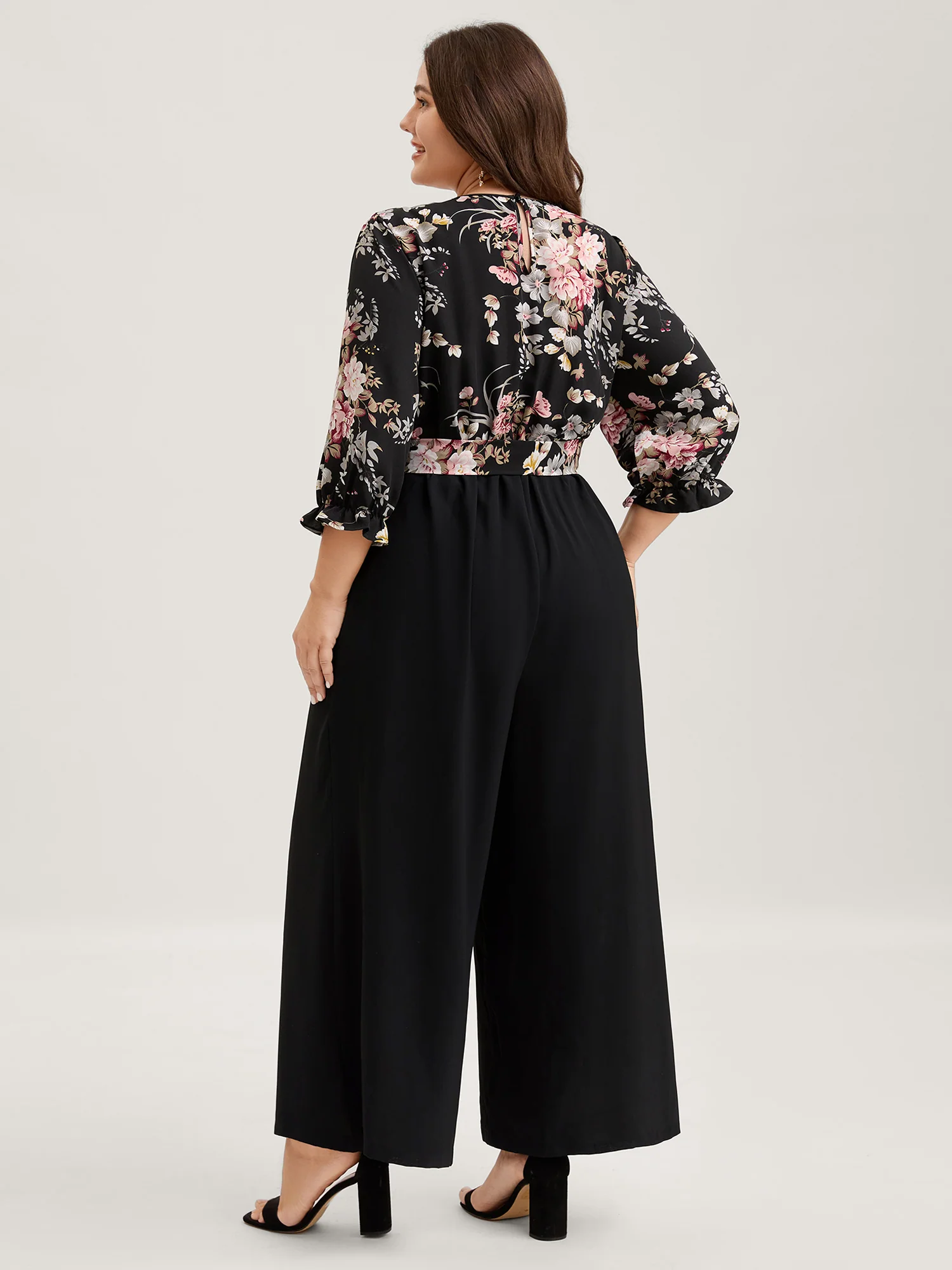 Floral Contrast Belted Wide-Leg Jumpsuit - Image 4