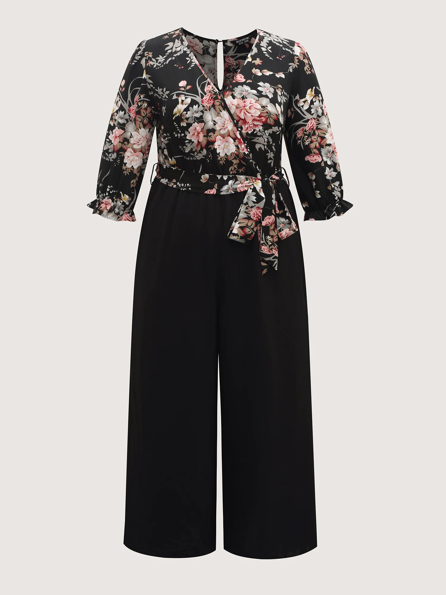 Floral Contrast Belted Wide-Leg Jumpsuit - Image 7