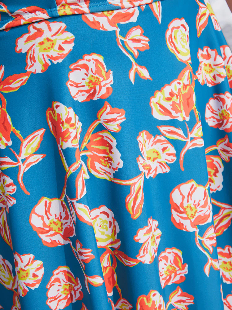 Floral Contrast Crossover Front Ruffles Adjustable Straps Swim Dress - Image 10