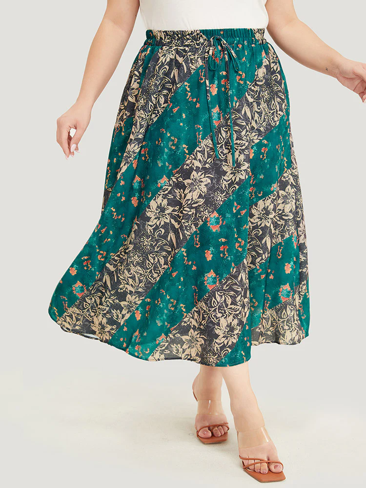 Floral Contrast Pocket Knot Front Skirt - Image 4