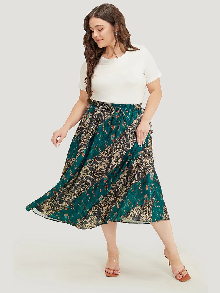Floral Contrast Pocket Knot Front Skirt - Image 5