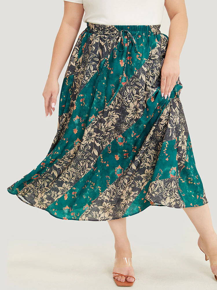 Floral Contrast Pocket Knot Front Skirt - Image 6