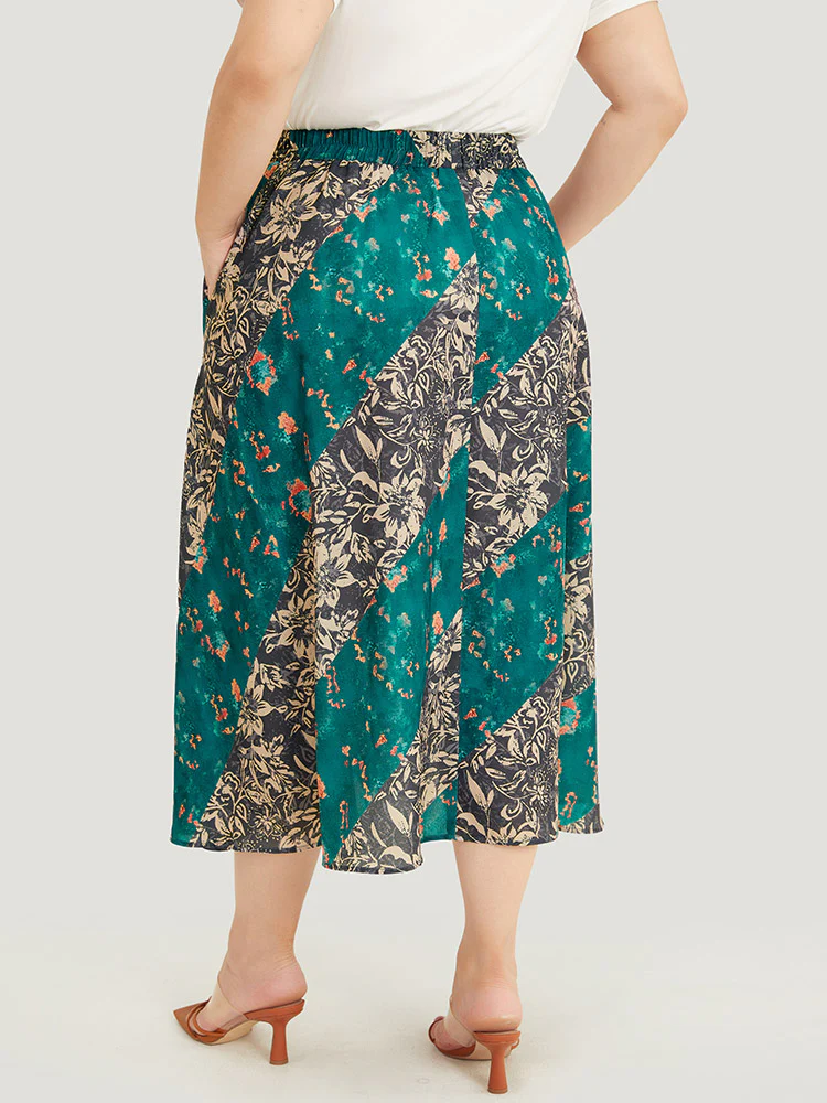 Floral Contrast Pocket Knot Front Skirt - Image 7