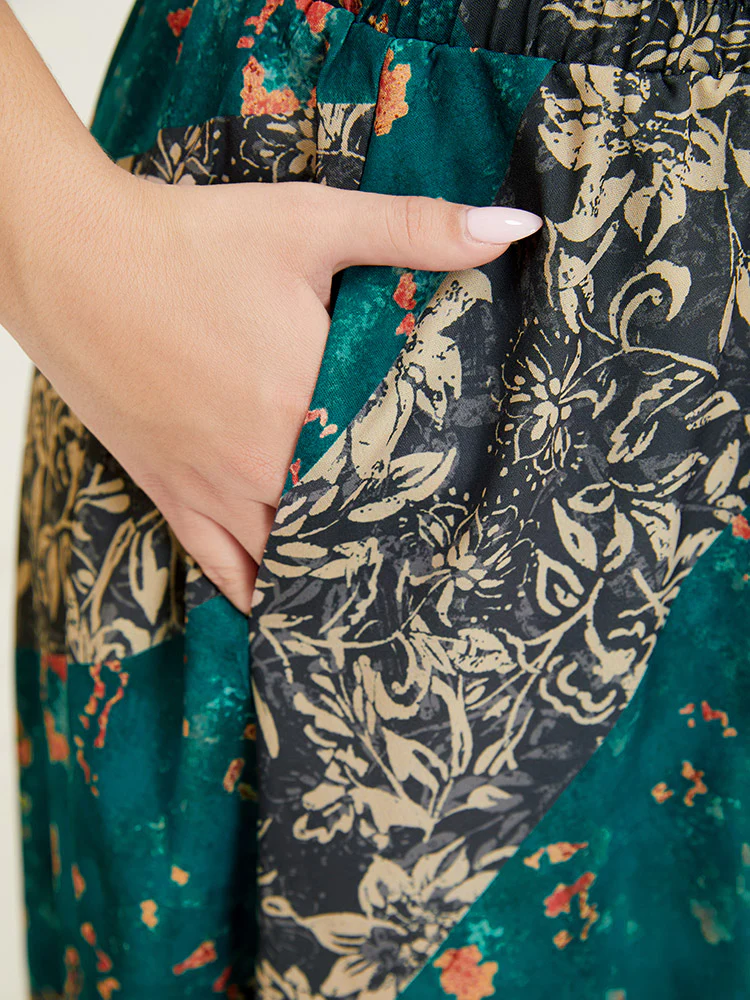 Floral Contrast Pocket Knot Front Skirt - Image 8