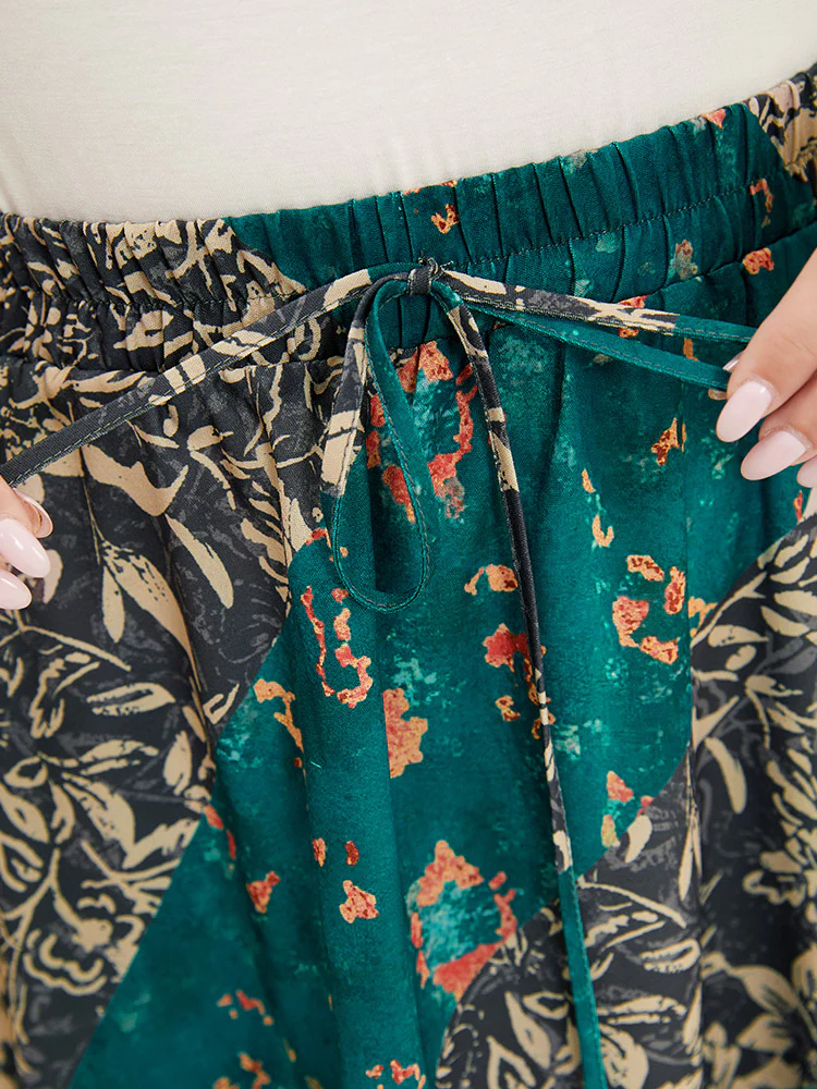 Floral Contrast Pocket Knot Front Skirt - Image 9