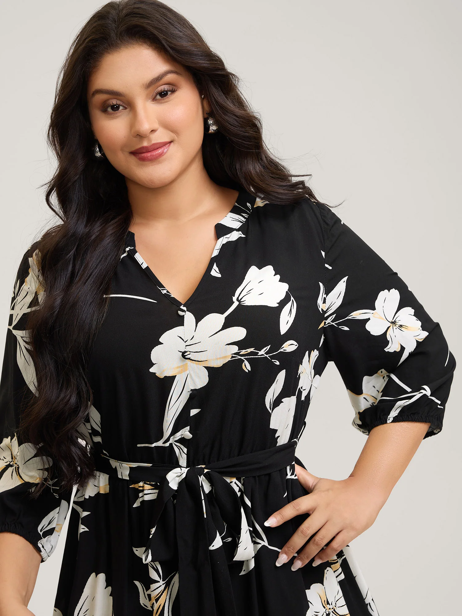 Floral Contrast Polka Dots Midi Dress - Image 2