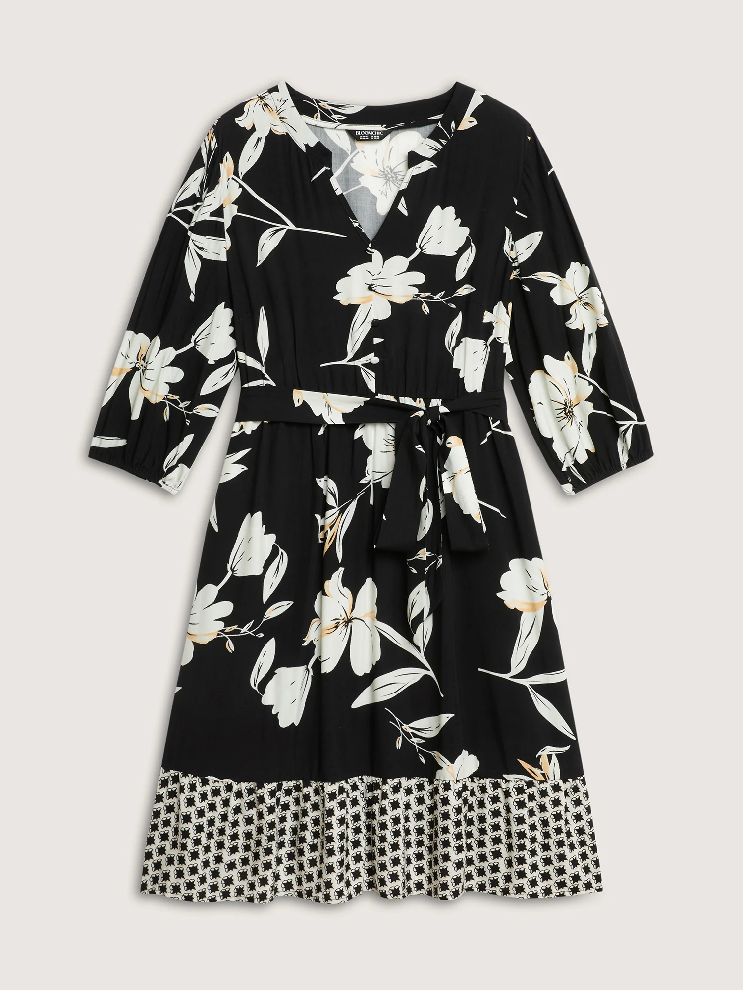 Floral Contrast Polka Dots Midi Dress - Image 7