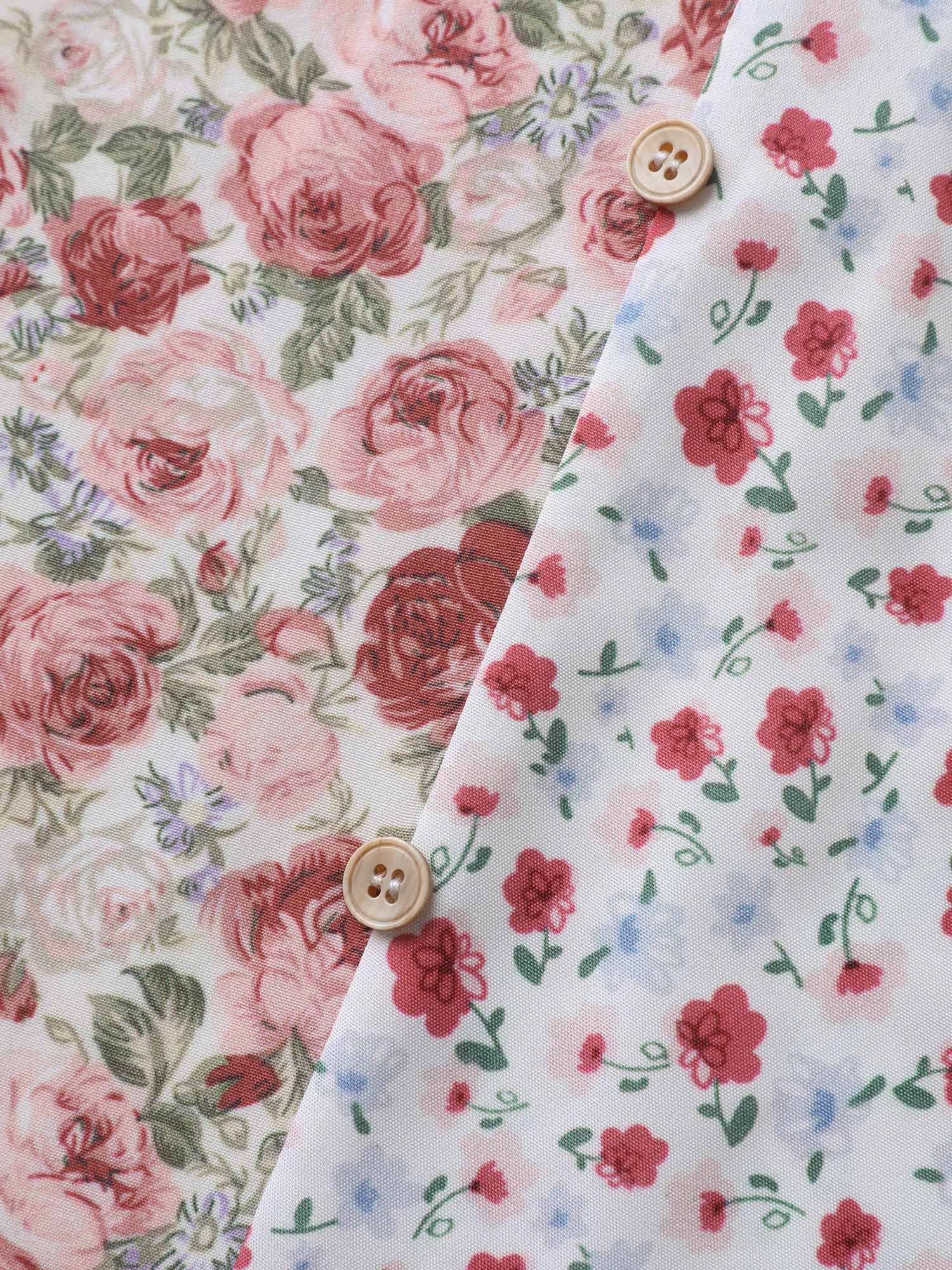 Floral Contrast Print Button Detail Blouse - Image 5