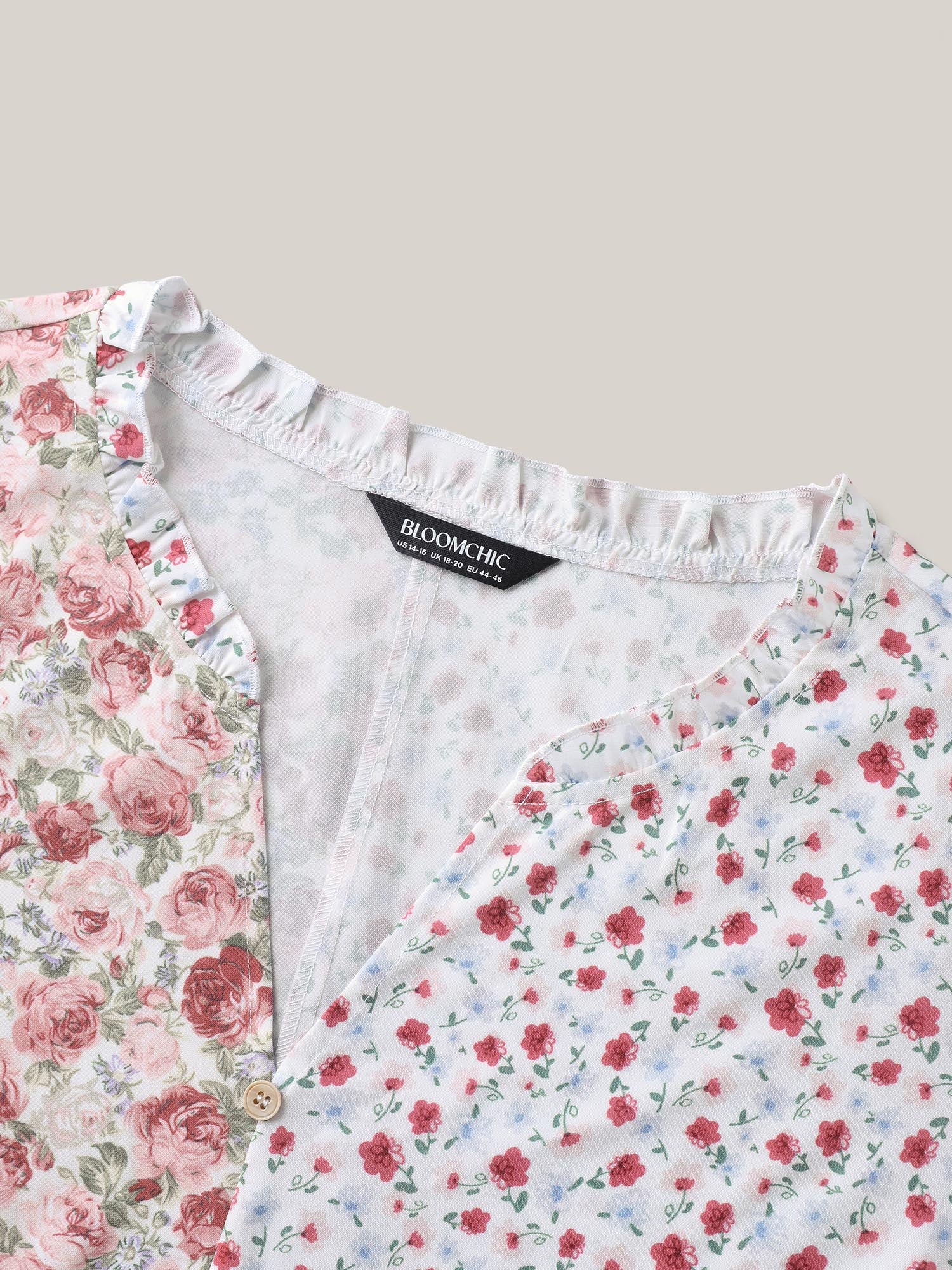Floral Contrast Print Button Detail Blouse - Image 6