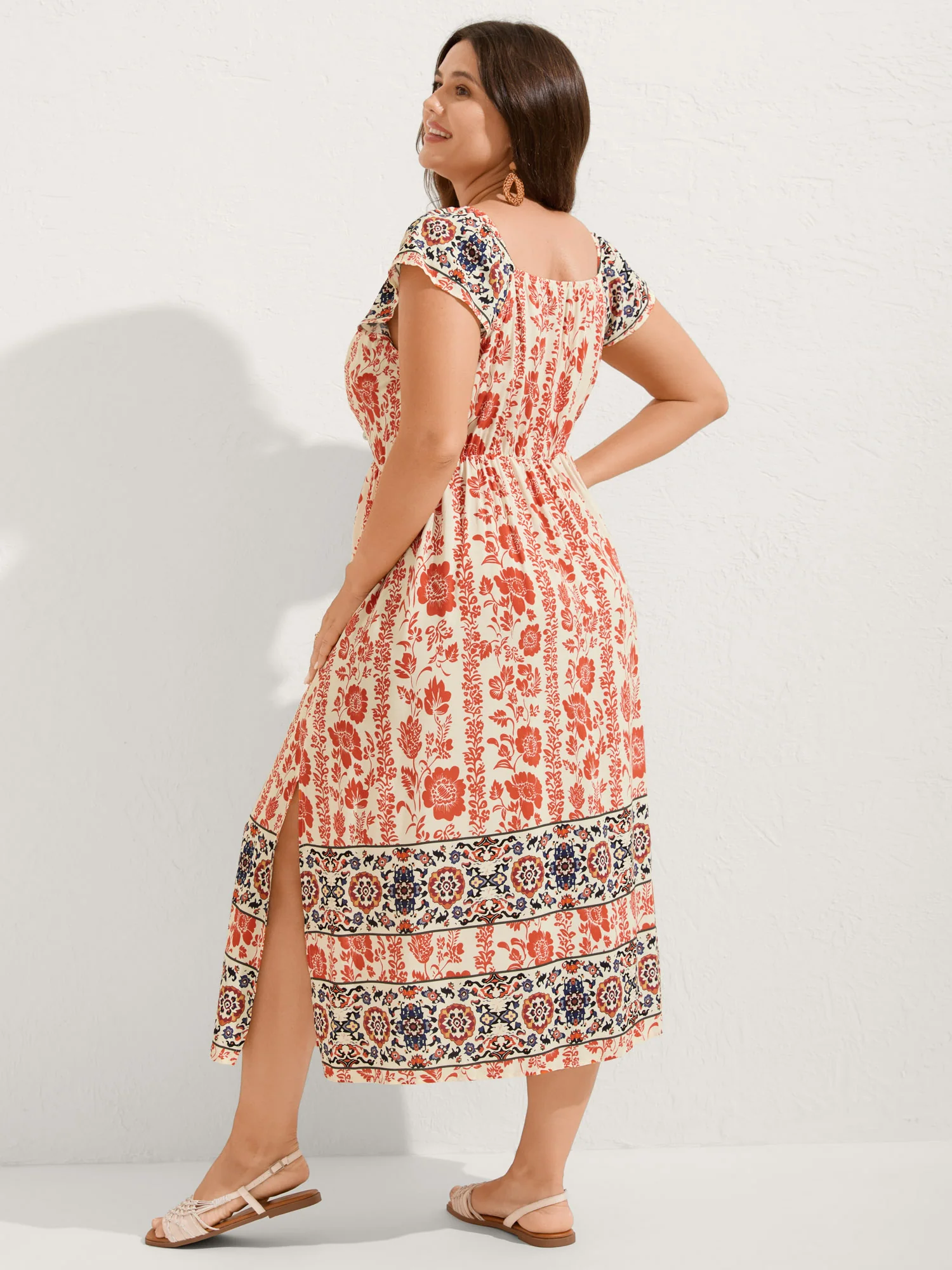 Floral Contrast Print Cap Sleeve Midi Dress - Image 4