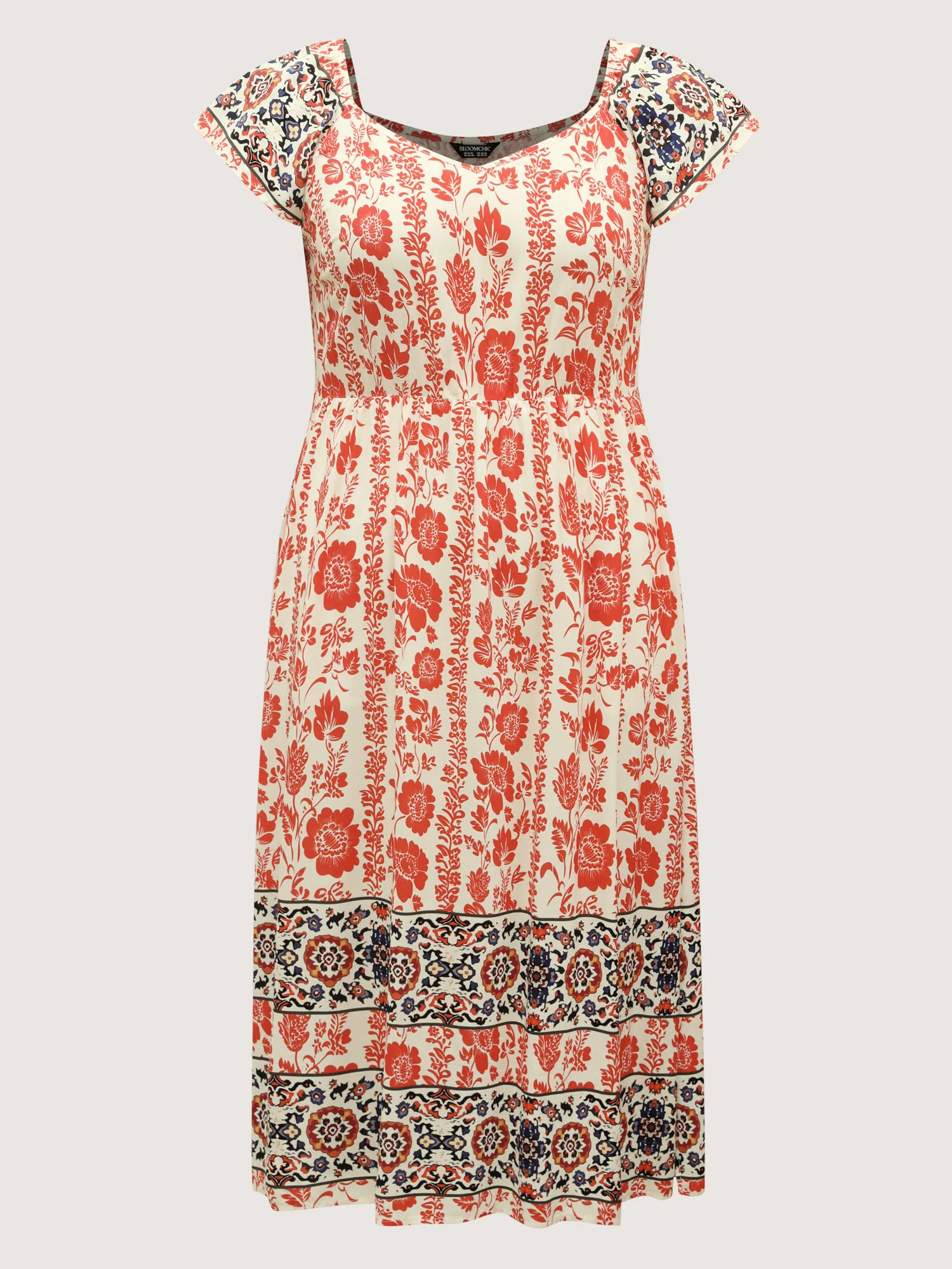 Floral Contrast Print Cap Sleeve Midi Dress - Image 7