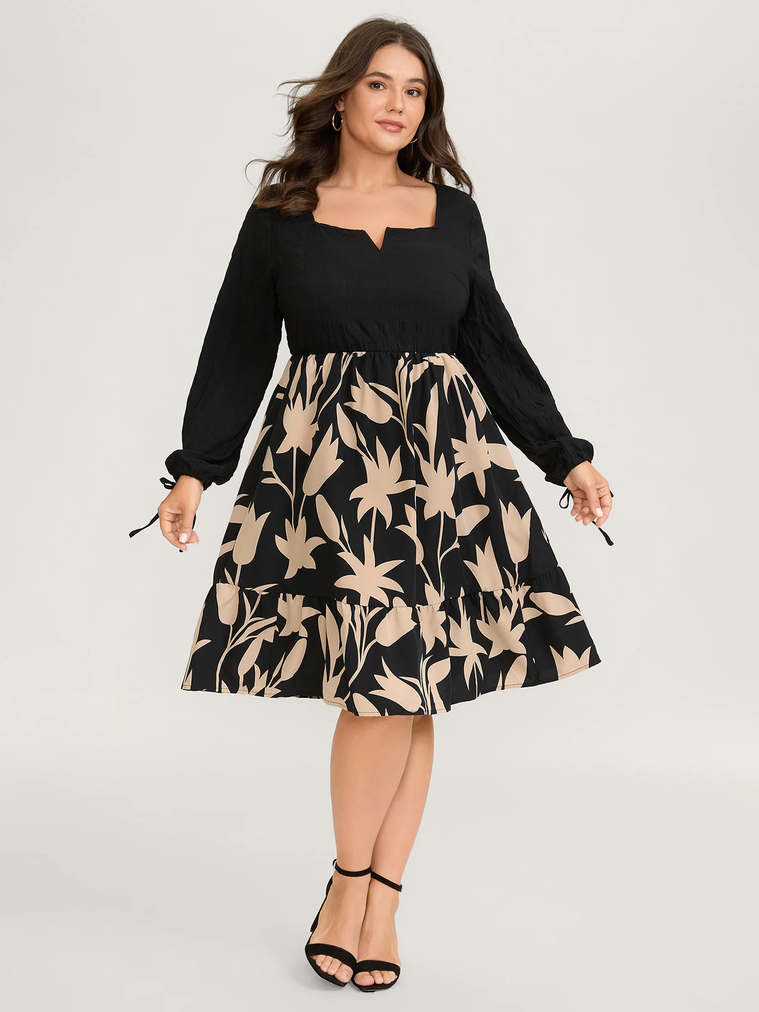 Floral Contrast Print Pockets Midi Dress - Image 3
