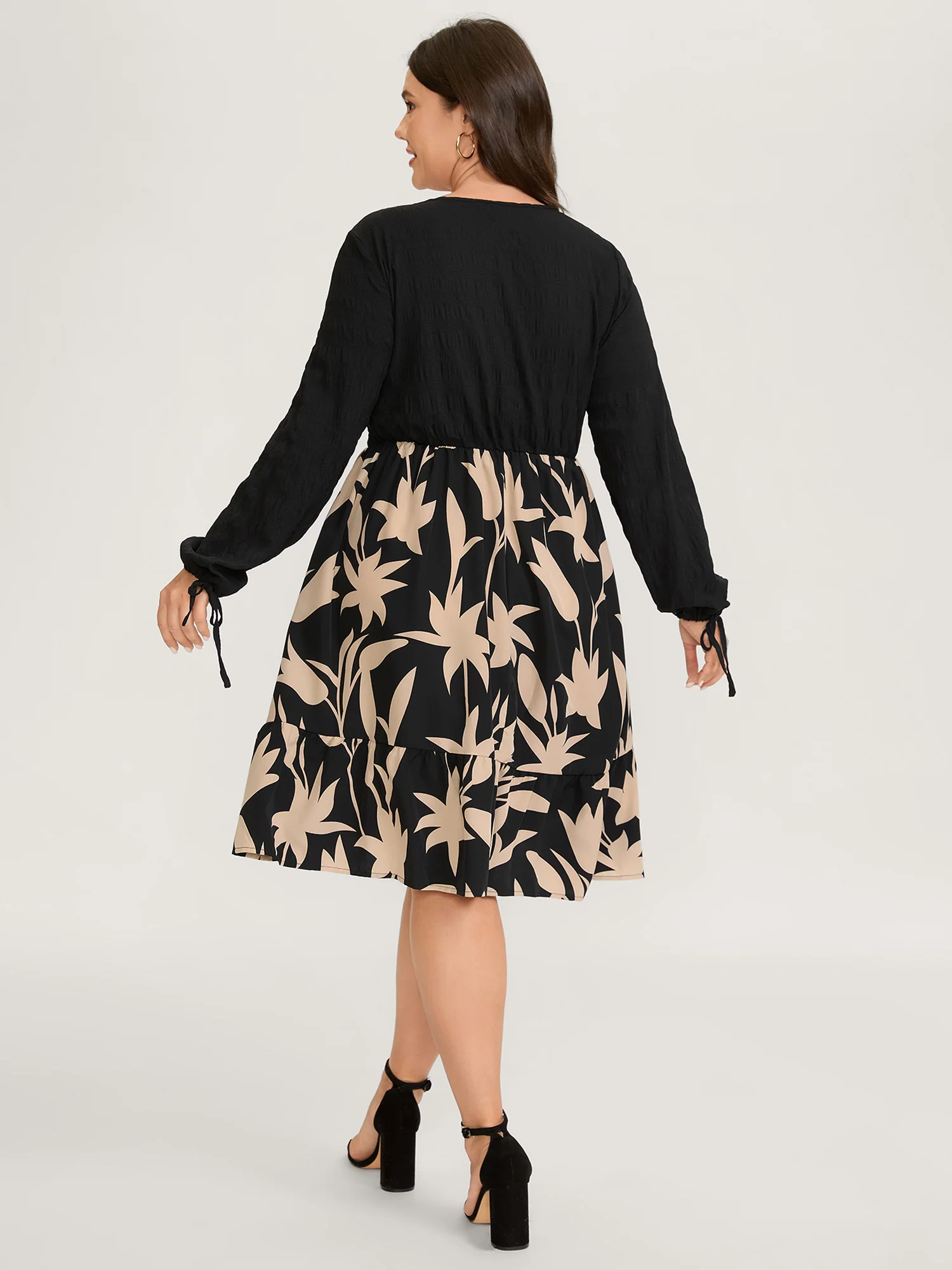 Floral Contrast Print Pockets Midi Dress - Image 4
