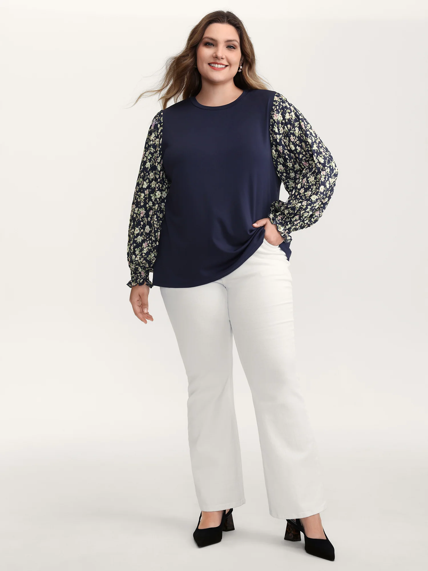 Floral Contrast Stretchy Knit Top - Image 4