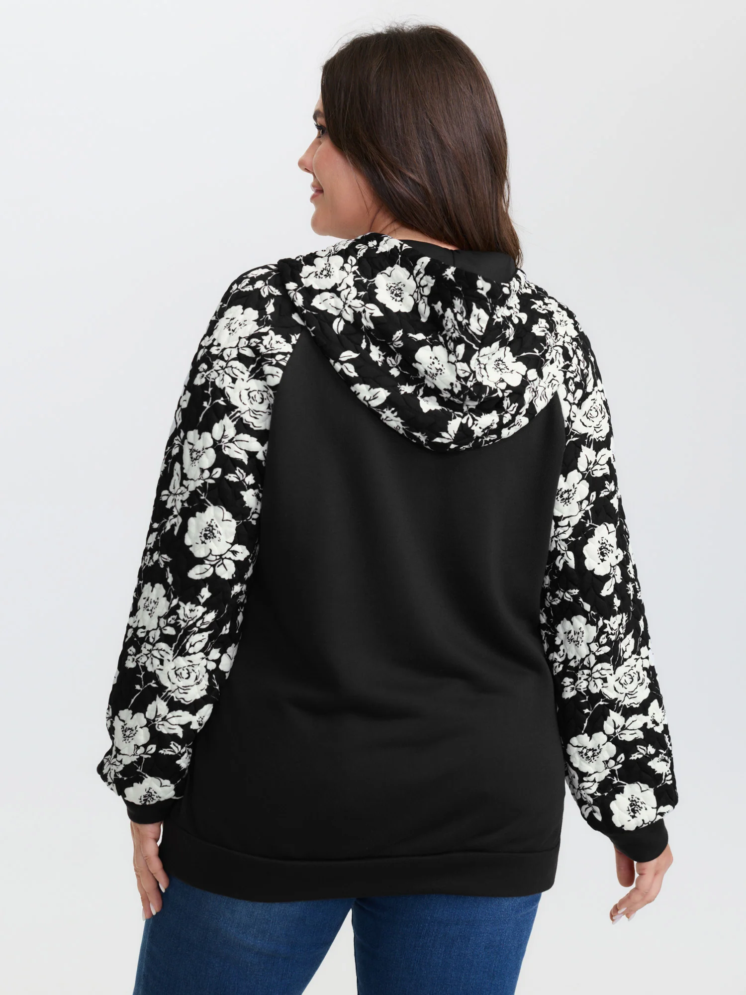 Floral Contrast Textured Pockets Hoodie - Image 5