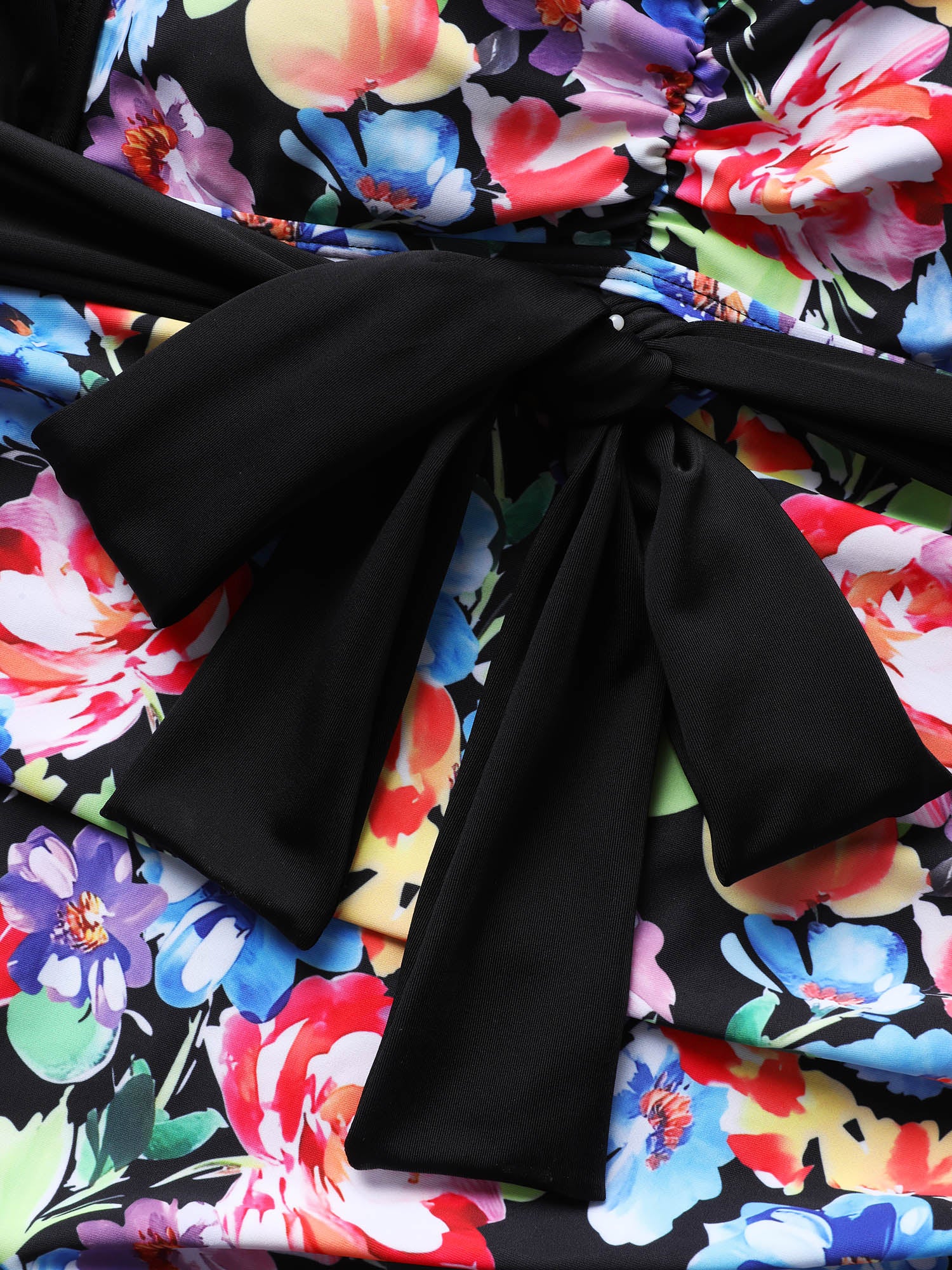 Floral Contrast Tie Knot Ruffle Trim One Piece Swimsuit - Image 5