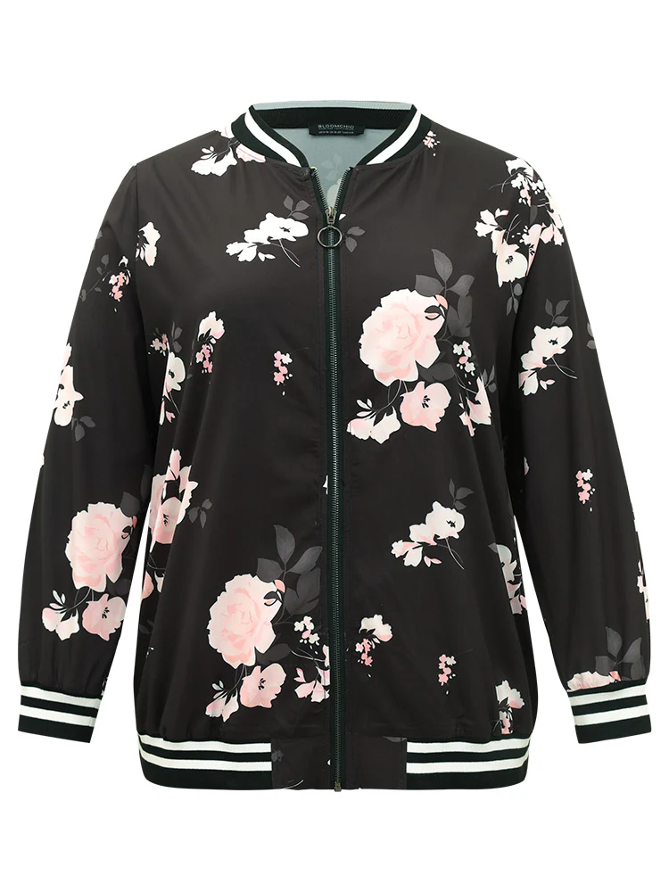 Floral Contrast Trim O Ring Zipper Jacket - Image 10