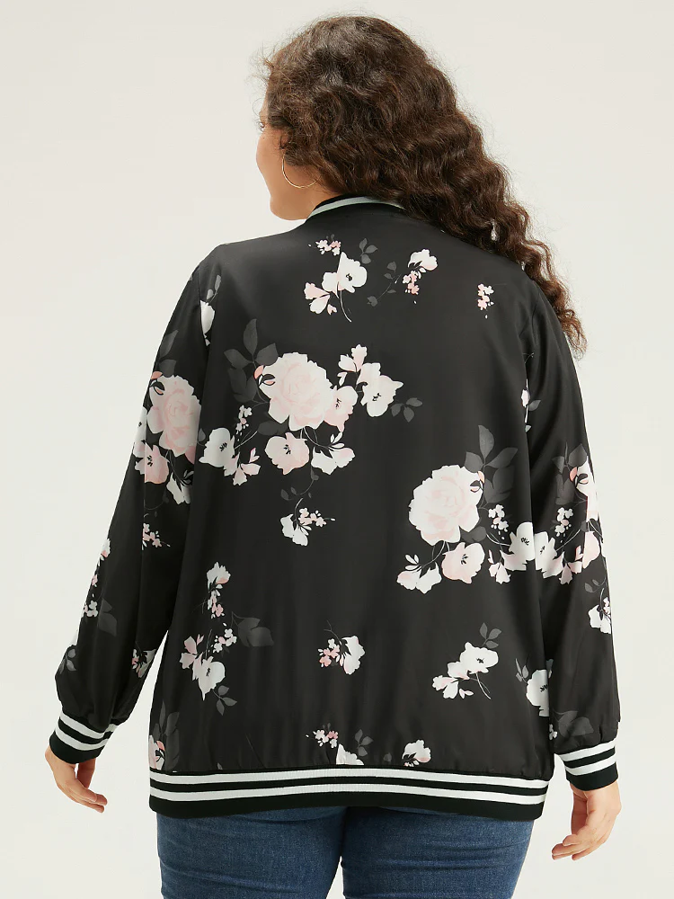 Floral Contrast Trim O Ring Zipper Jacket - Image 6