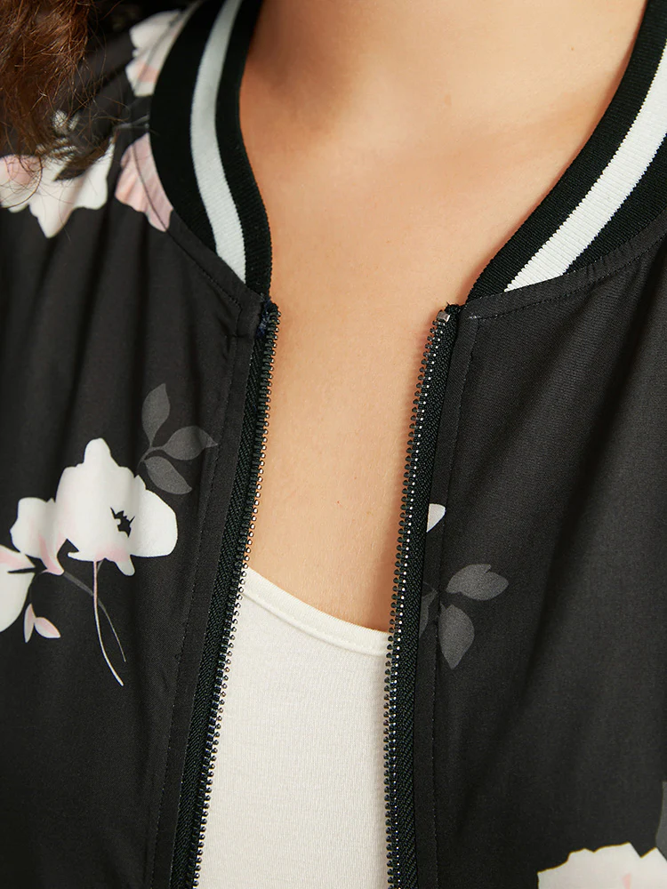 Floral Contrast Trim O Ring Zipper Jacket - Image 7