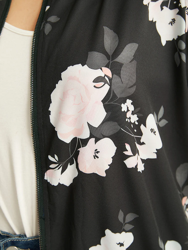 Floral Contrast Trim O Ring Zipper Jacket - Image 8