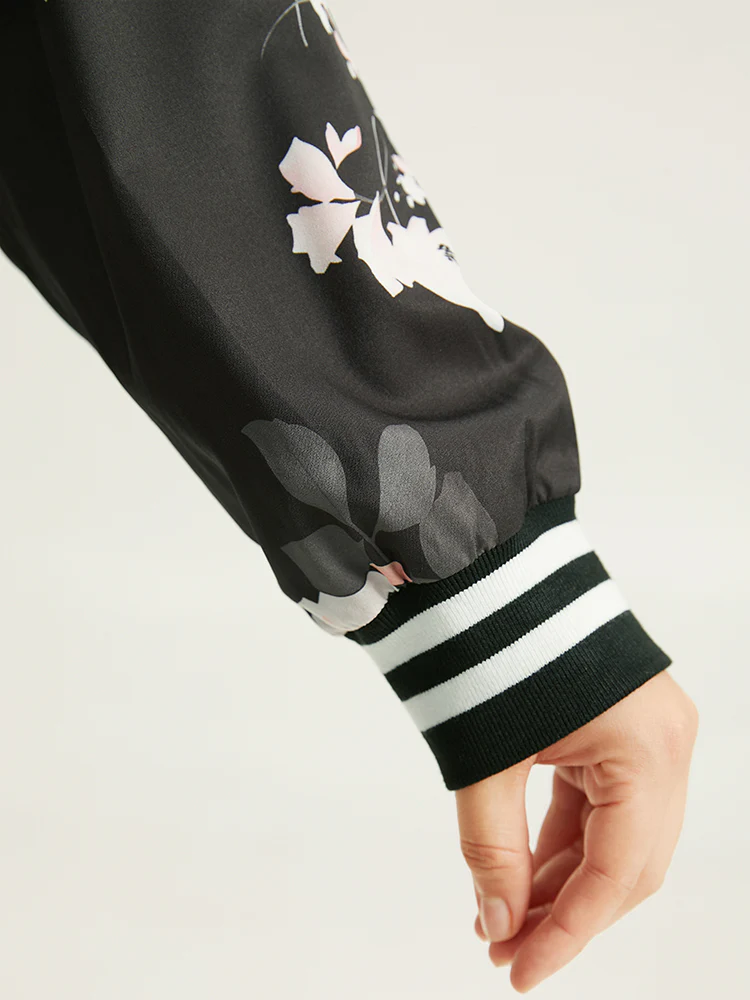 Floral Contrast Trim O Ring Zipper Jacket - Image 9