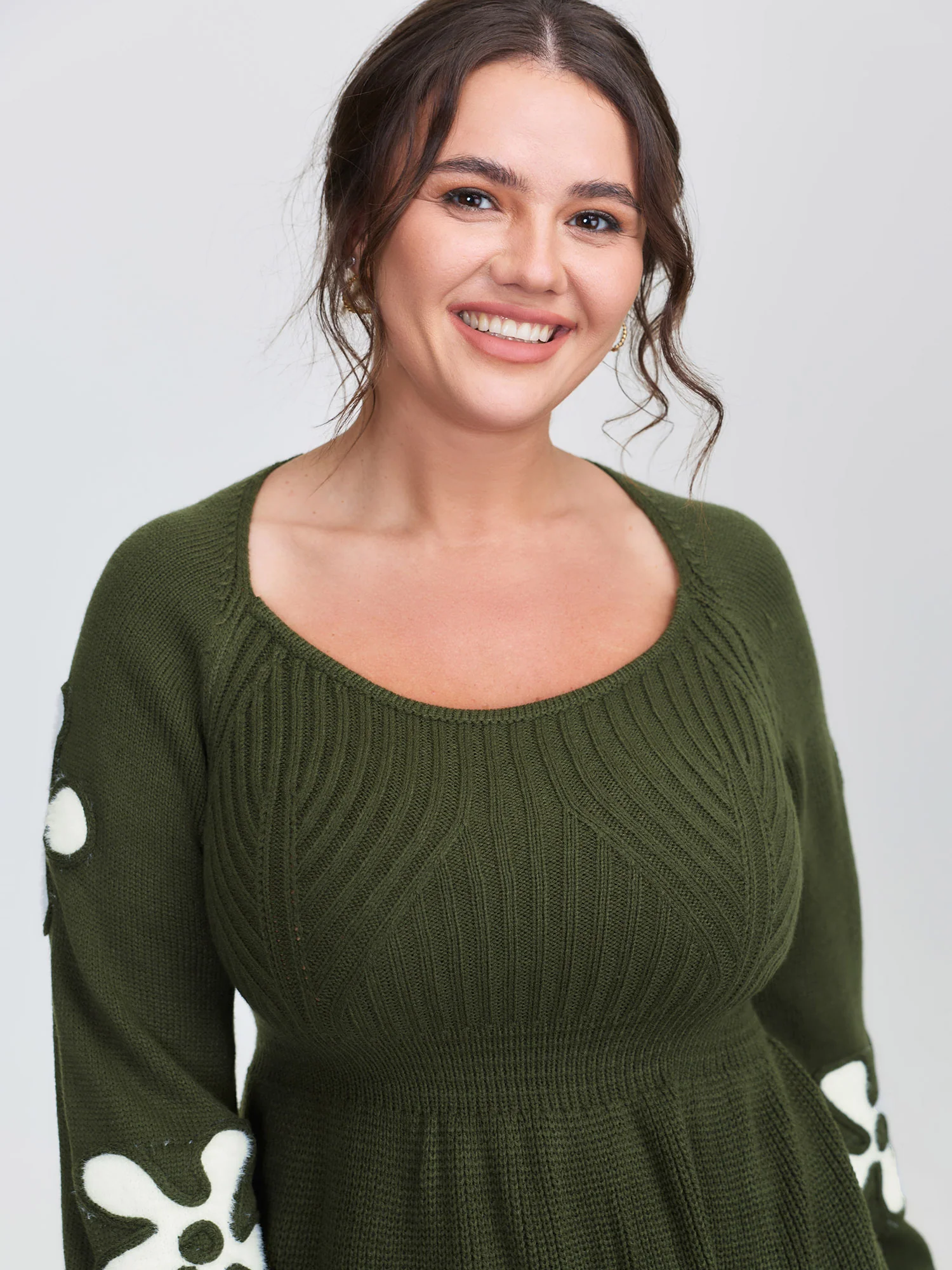Floral Cord Embroidered Cinched-Waist Sweater Dress - Image 2