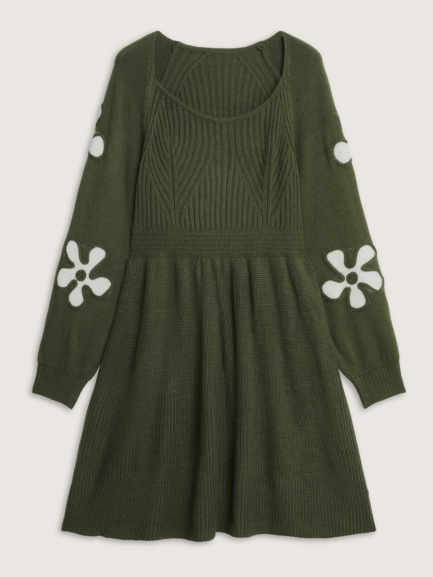 Floral Cord Embroidered Cinched-Waist Sweater Dress - Image 7