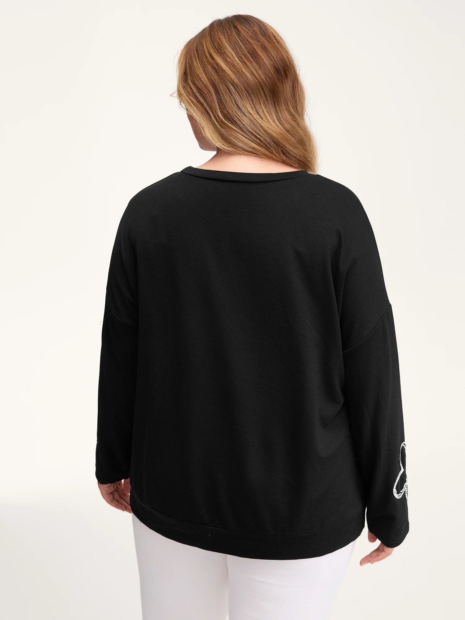 Floral Cord Embroidery Round Neck Sweatshirt - Image 4