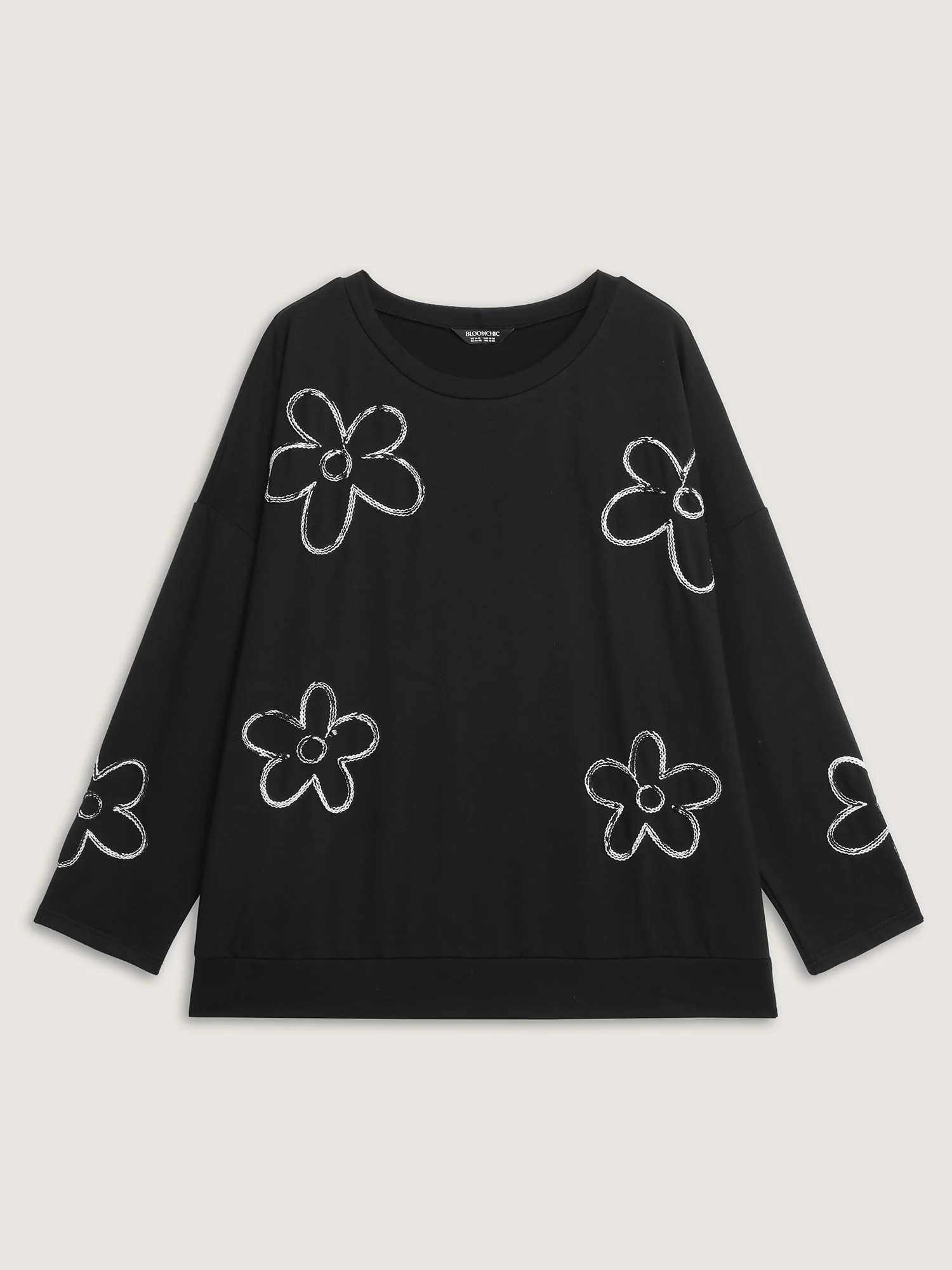 Floral Cord Embroidery Round Neck Sweatshirt - Image 6