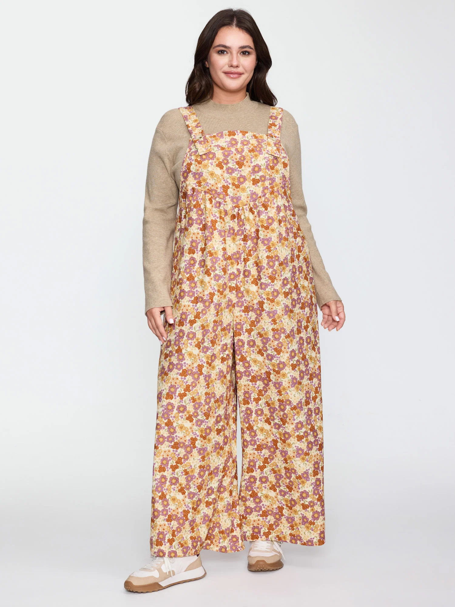 Floral Corduroy Adjustable Pockets Overall Jumpsuit - Image 3